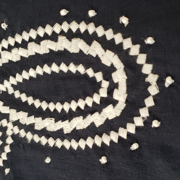 Talbots Navy + White Embroidered Poncho Linen, Size L - Picture 8 of 13